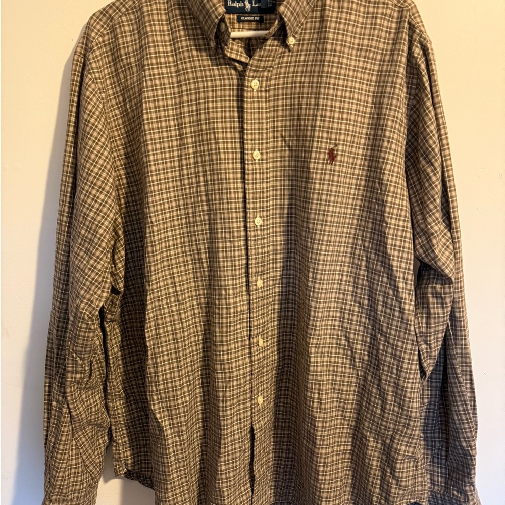 Ralph Lauren Long-sleeve button down shirt Men's size XL Classic fit Brown